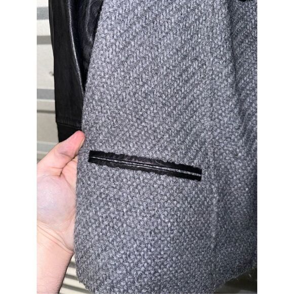 Vince Black & Gray Lambskin Leather Knit Racer Jacket Size XS - Picture 6 of 12